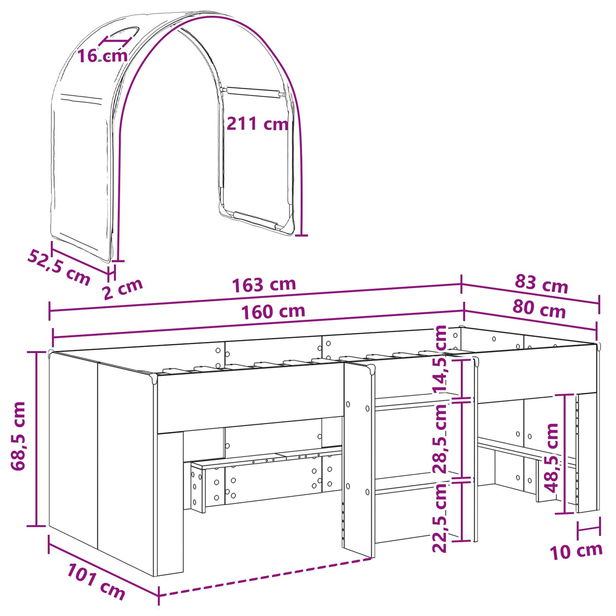 vidaXL Bed met Tunnel 4 pcs Wit en Lichtblauw Bewerkt hout