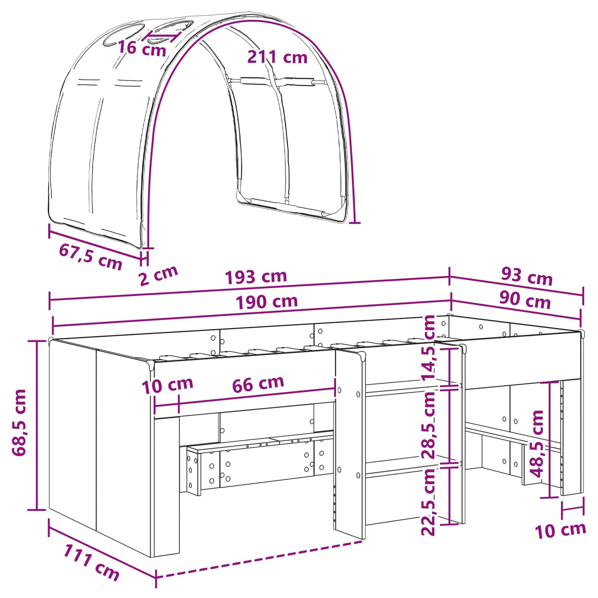 vidaXL Bed with Tunnel 4 pcs White and Pink Engineered Wood