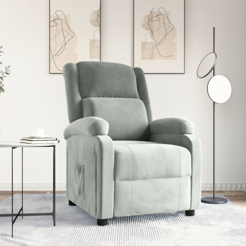 vidaXL Fauteuil verstelbaar fluweel lichtgrijs