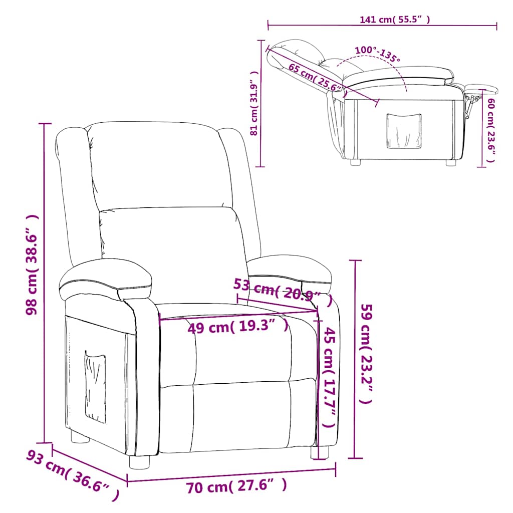 vidaXL Fauteuil verstelbaar fluweel lichtgrijs
