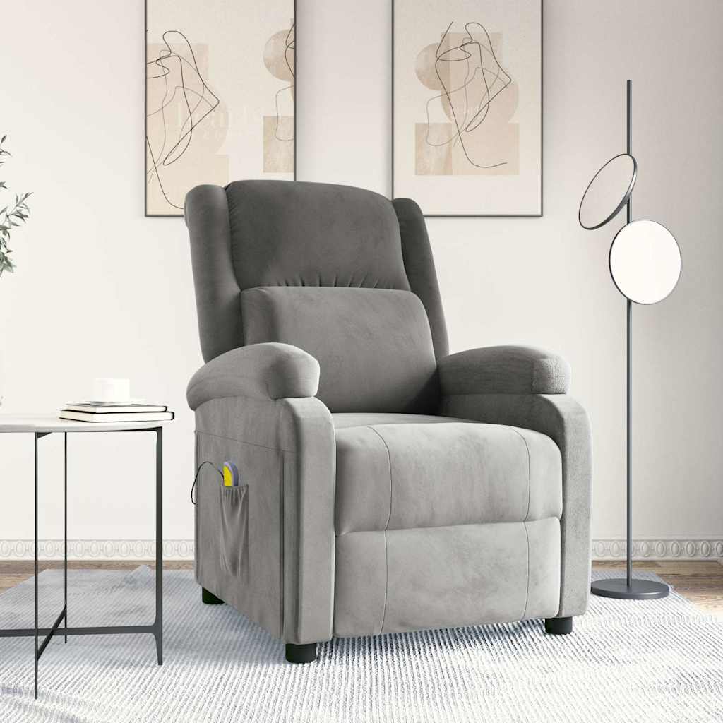 vidaXL Massagestoel fluweel lichtgrijs