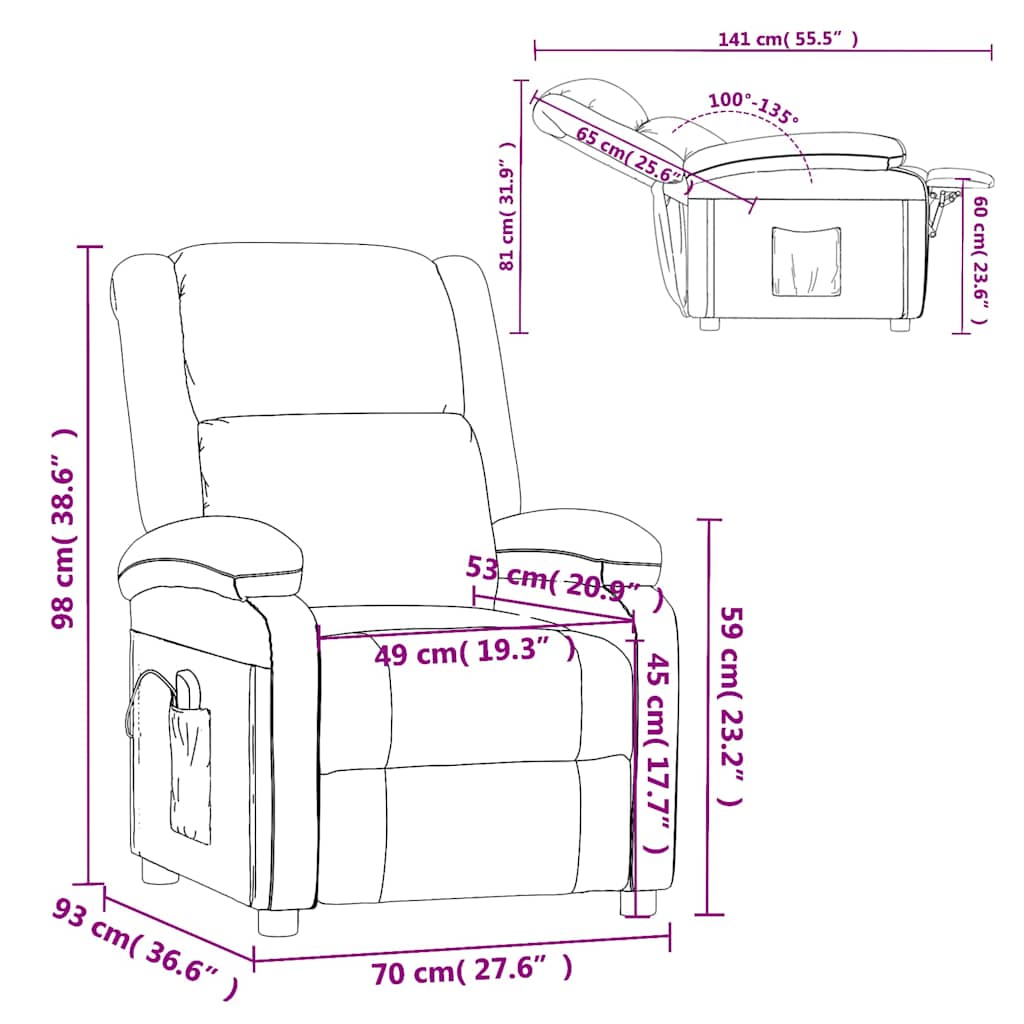 vidaXL Massage Chair Fabric Cream
