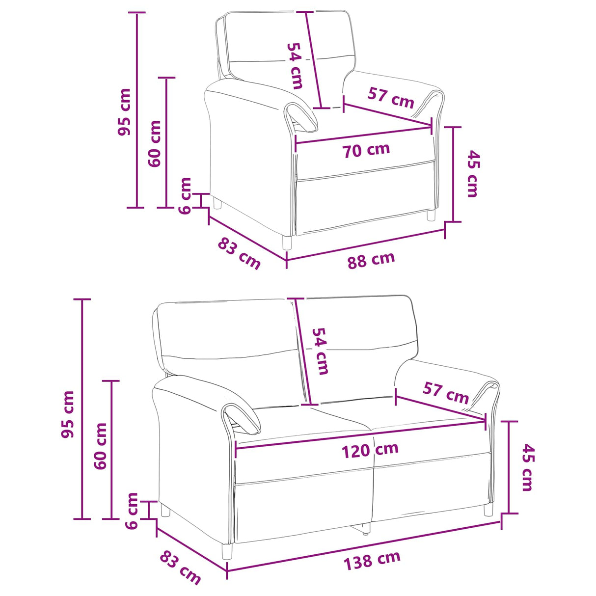 vidaXL Sofa Set 2 pcs Light Grey Fabric