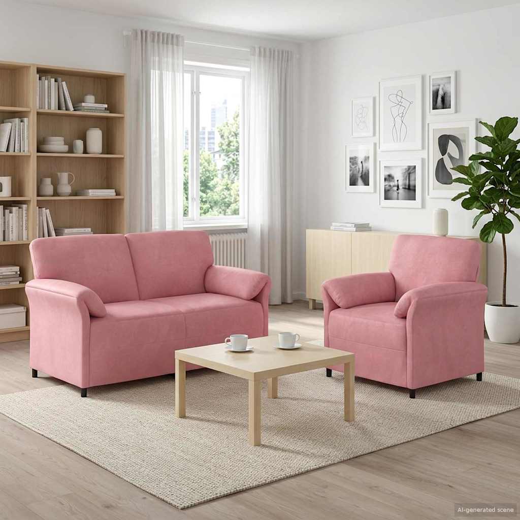 vidaXL Bankstel 2 st Lichtgrijs Fluweel