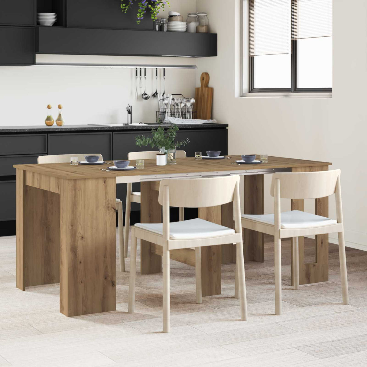 vidaXL Eettafel 180 x 85 x 75 cm Bewerkt hout Zwart eiken Rechthoekig