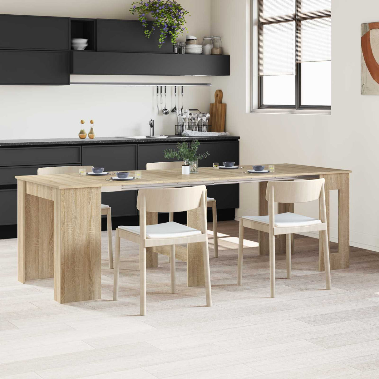 vidaXL Eettafel 180 x 85 x 75 cm Bewerkt hout Zwart eiken Rechthoekig