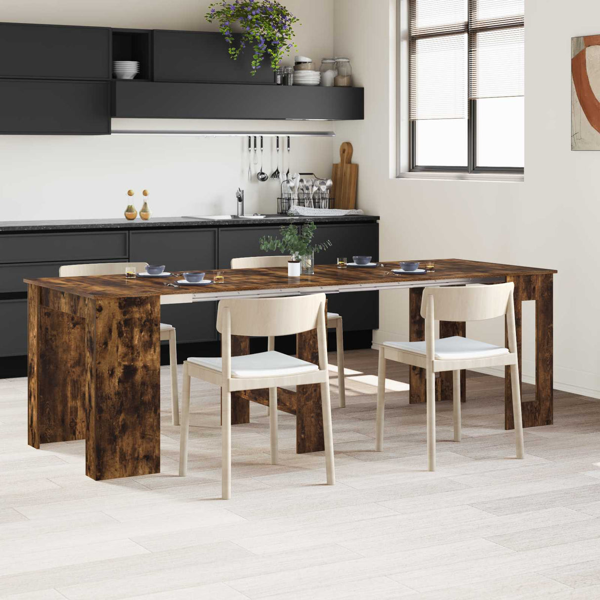 vidaXL Eettafel 180 x 85 x 75 cm Bewerkt hout Zwart eiken Rechthoekig