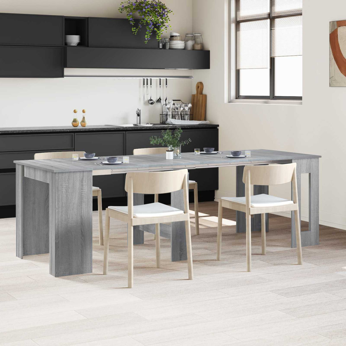 vidaXL Eettafel 180 x 85 x 75 cm Bewerkt hout Zwart eiken Rechthoekig