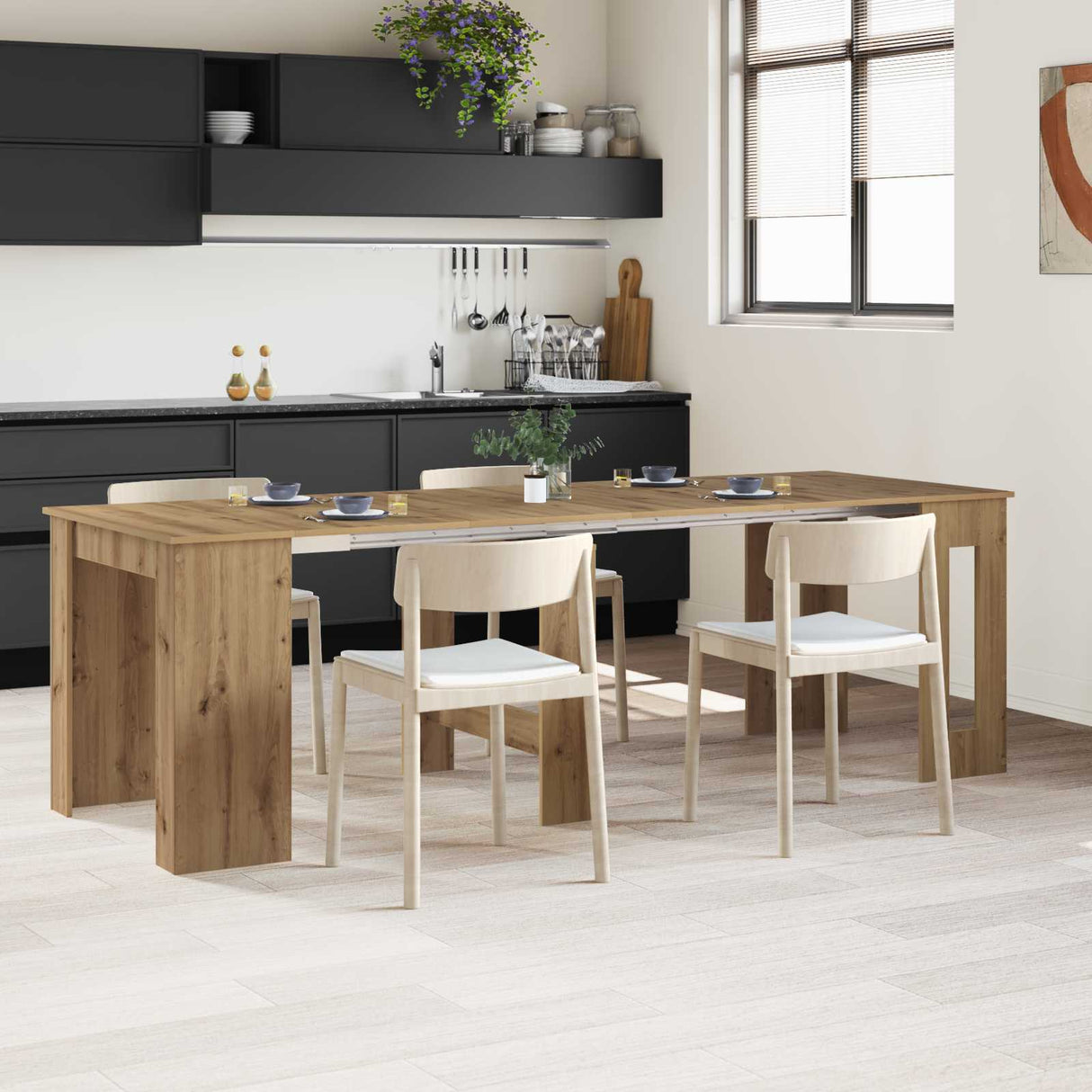 vidaXL Eettafel 180 x 85 x 75 cm Bewerkt hout Zwart eiken Rechthoekig