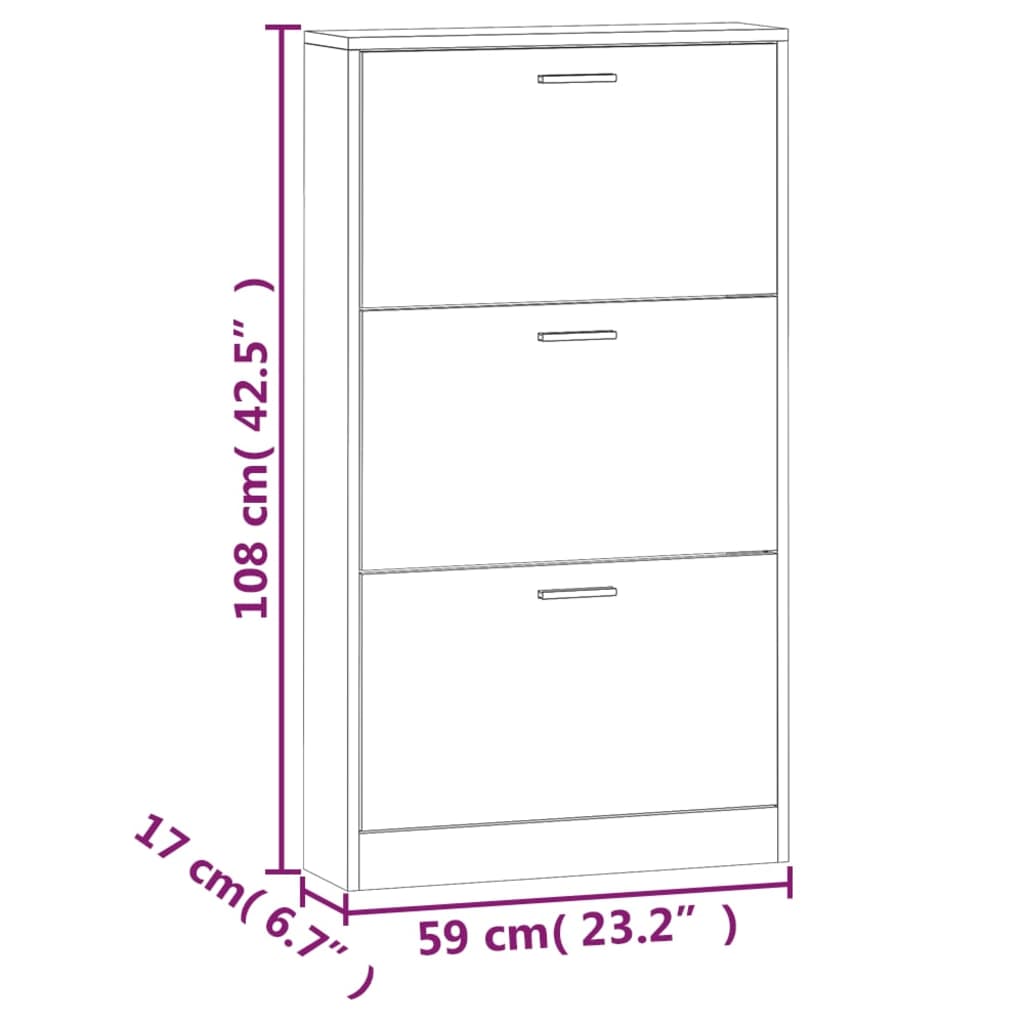 vidaXL Schoenenkast 59x17x169 cm bewerkt hout hoogglans wit