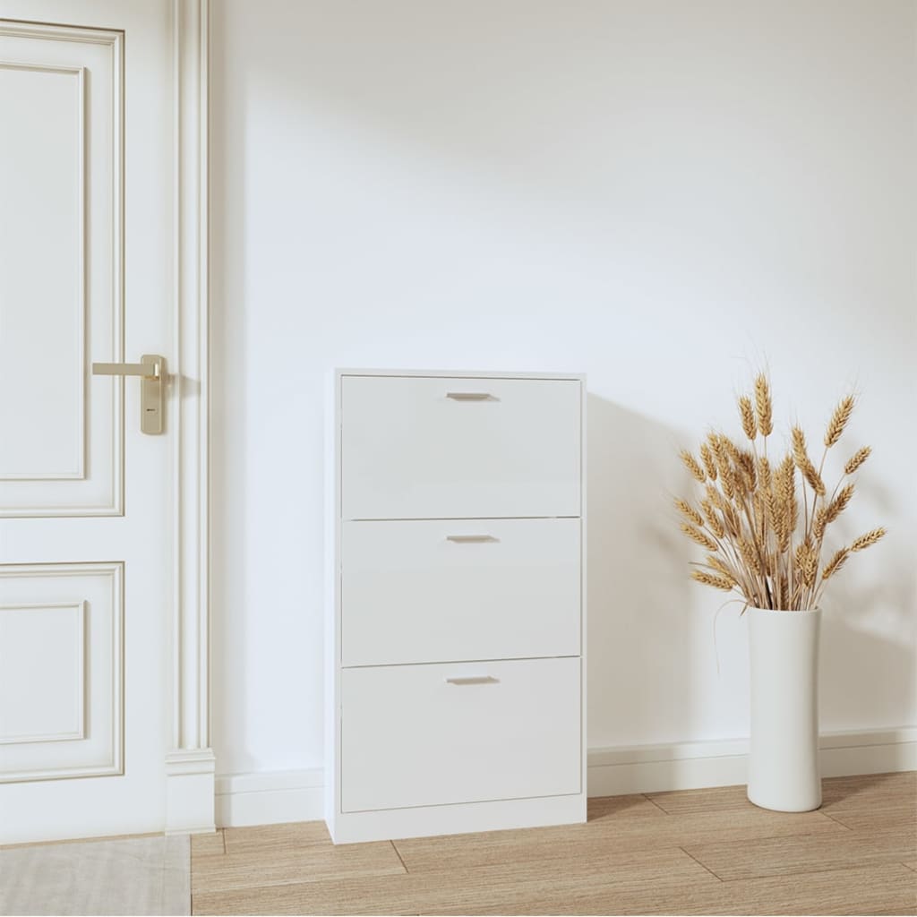 vidaXL Schoenenkast 59x17x169 cm bewerkt hout hoogglans wit