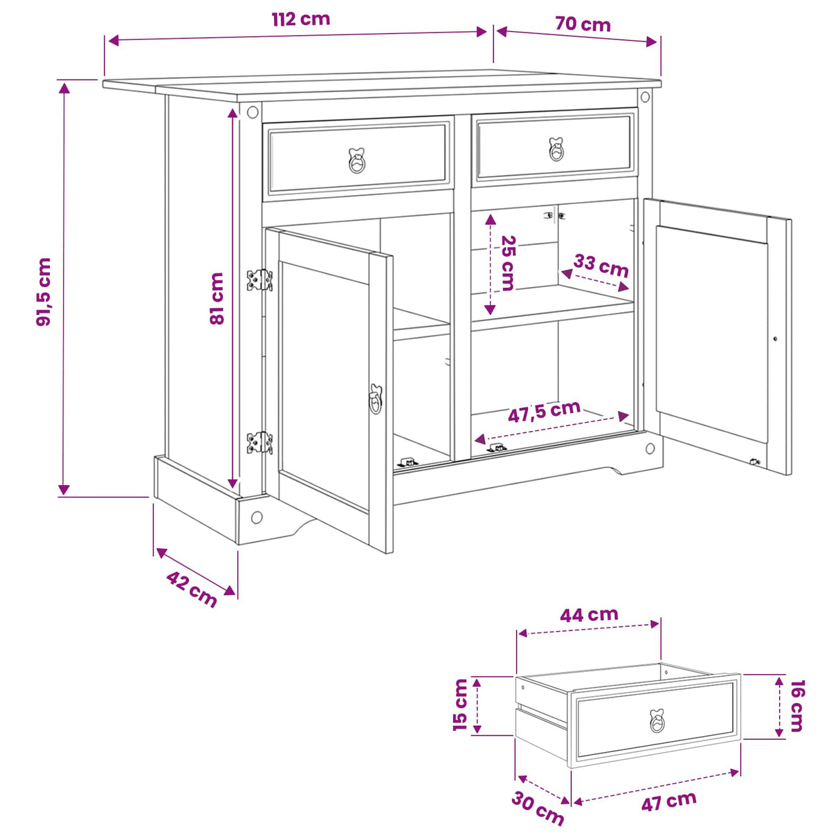 vidaXL Keuken Trolley met lade 2 pcs Honingwas 112 x 70 x 91,5 cm