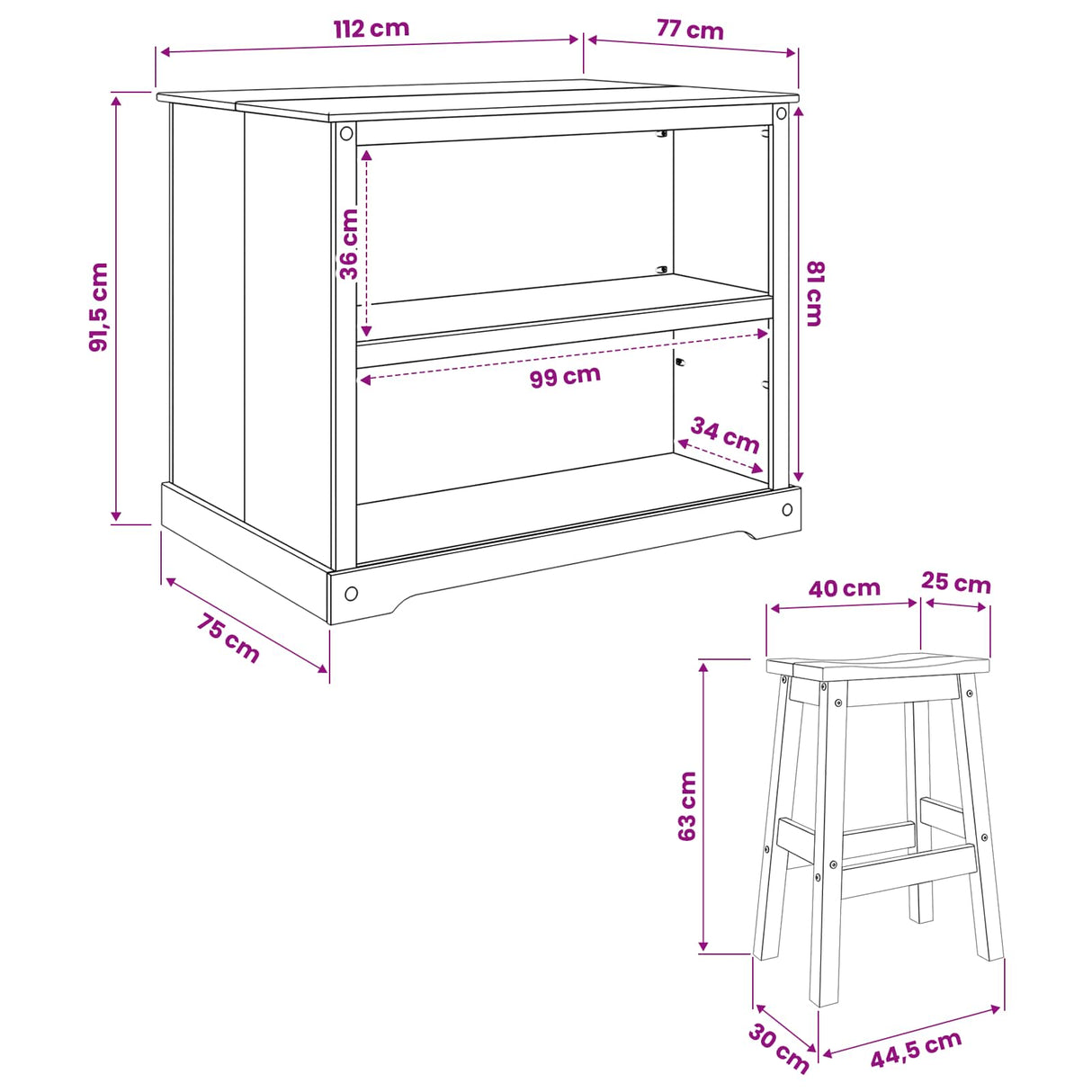 vidaXL Keuken eiland set met plank 3 pcs Honingwas Massief grenen