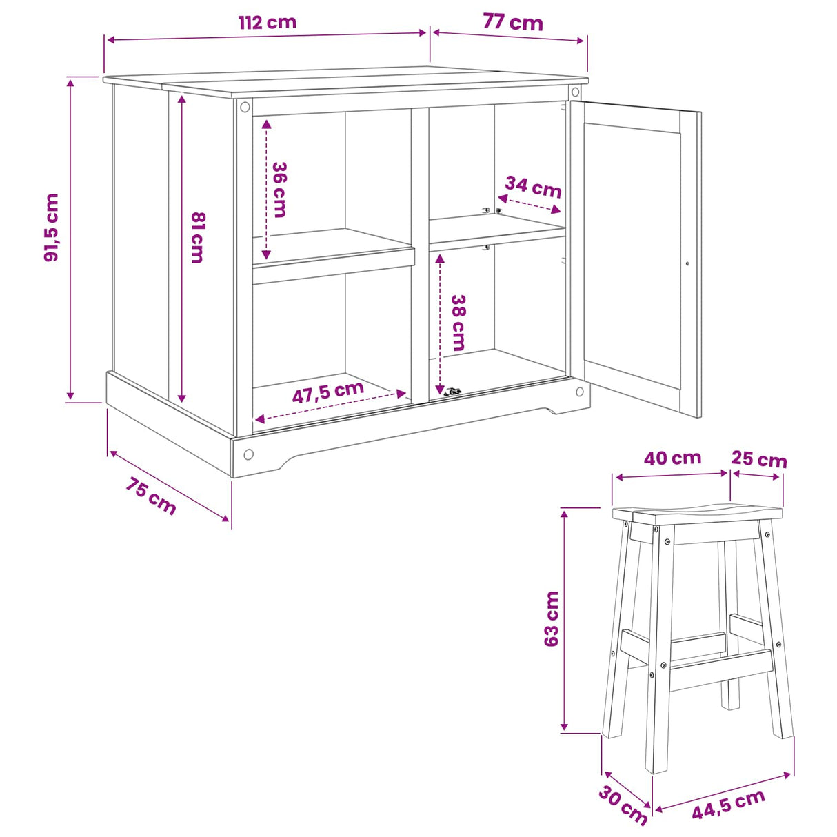 vidaXL Keuken eiland set met plank 3 pcs Honingwas Massief grenen