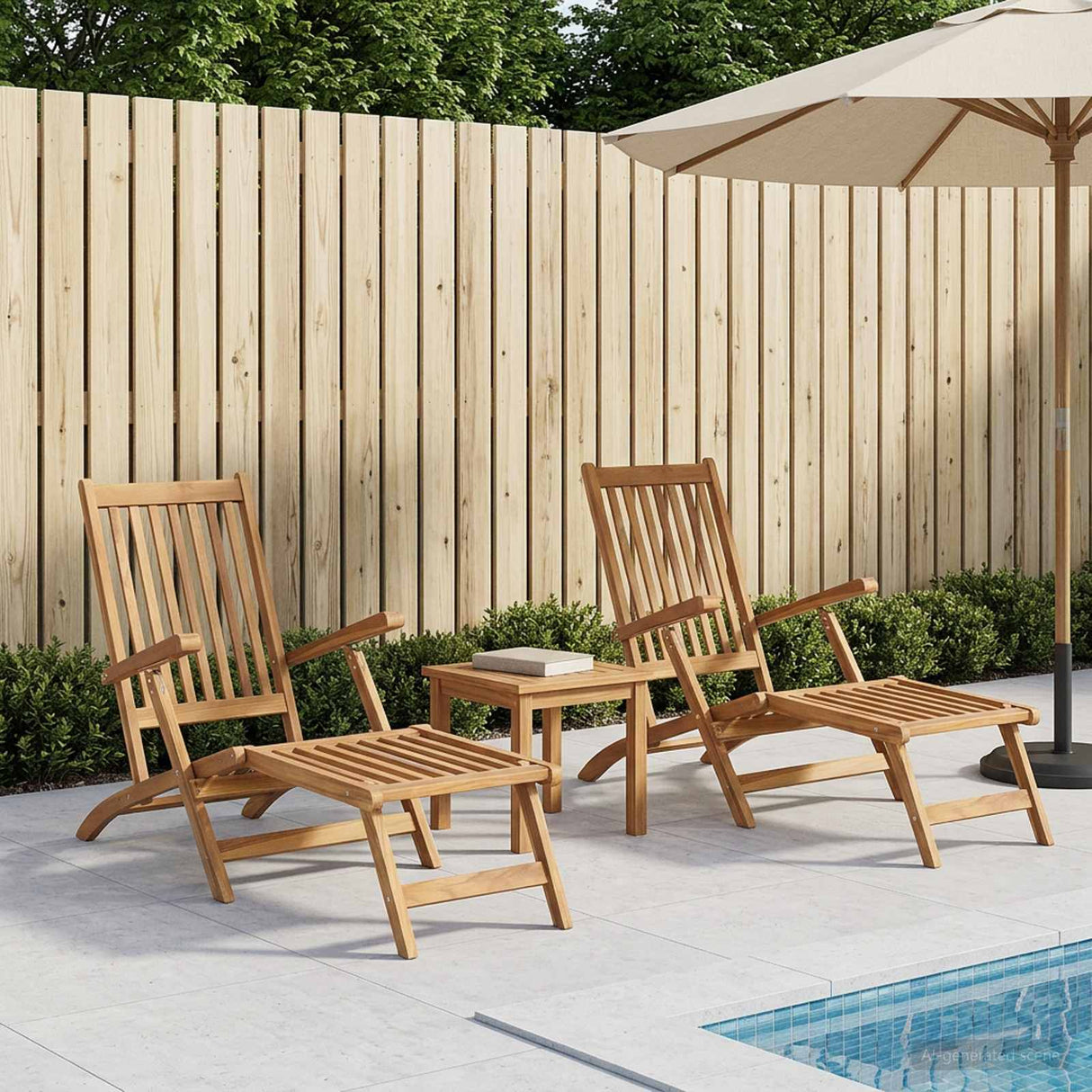 vidaXL Folding Deck Chair 2 pcs Natural Solid Teak Wood