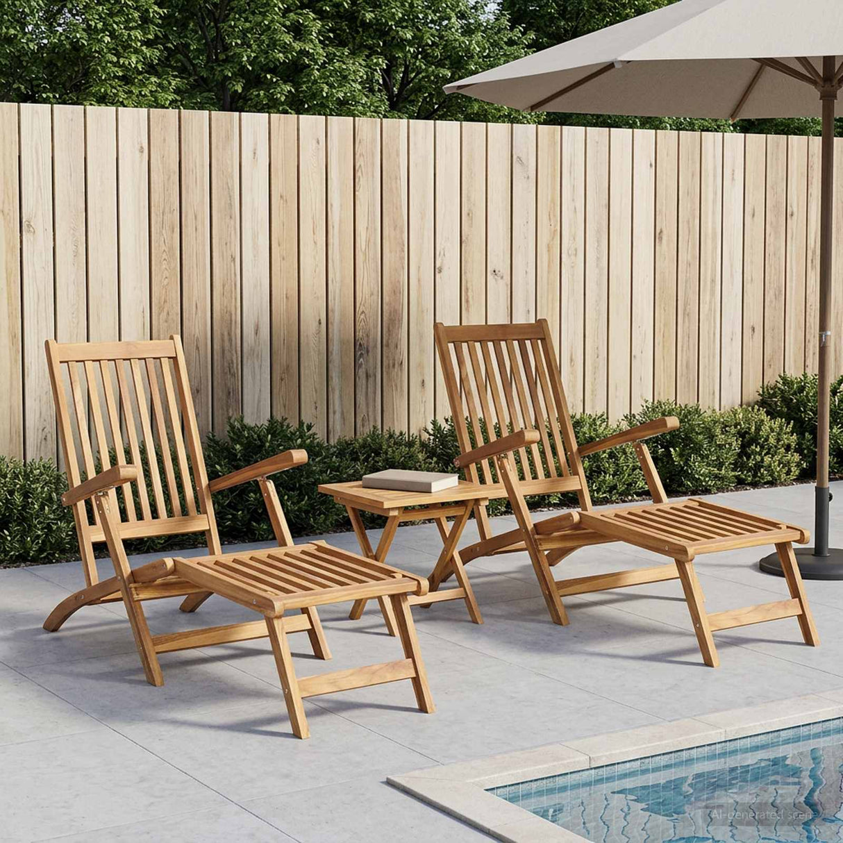 vidaXL Folding Deck Chair 2 pcs Natural Solid Teak Wood