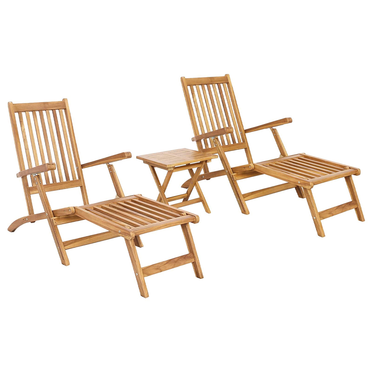 vidaXL Folding Deck Chair 2 pcs Natural Solid Teak Wood