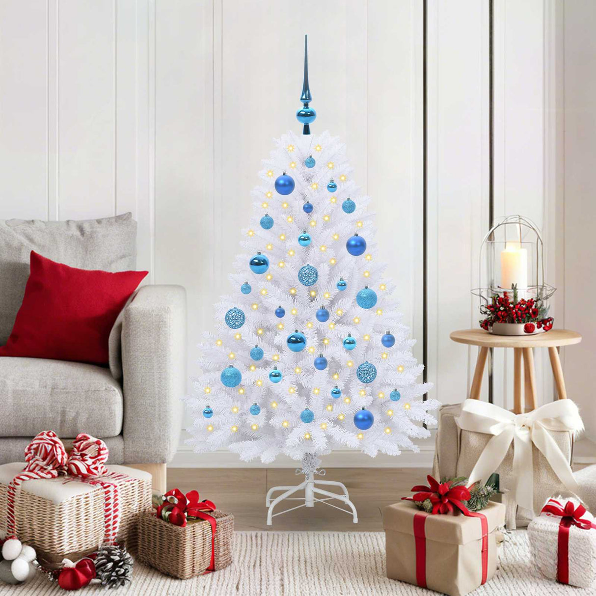 vidaXL Artificial Hinged Christmas Tree White 120 cm PVC and Steel