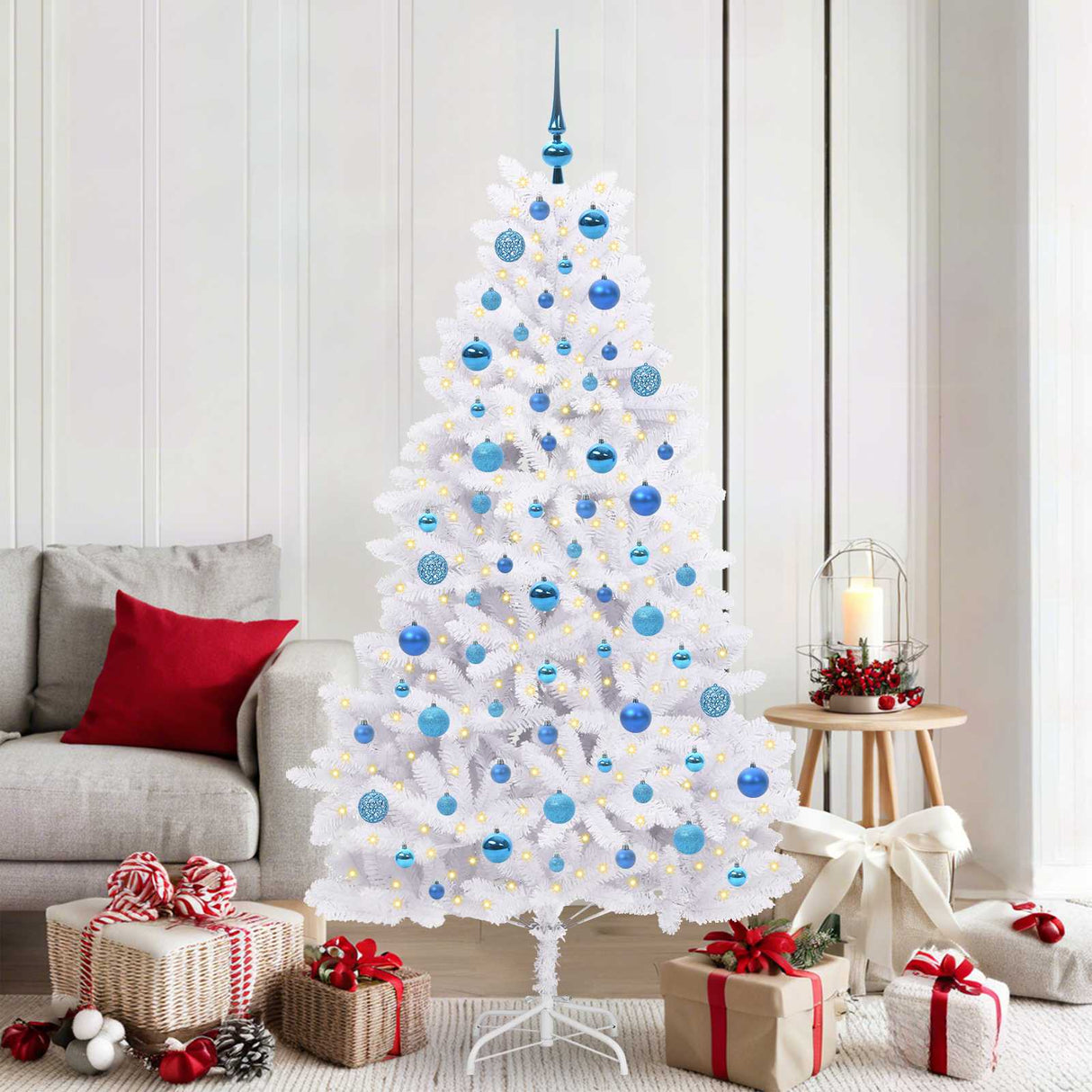 vidaXL Kunstmatige Hinged Kerstboom Wit 180 cm PVC en Staal