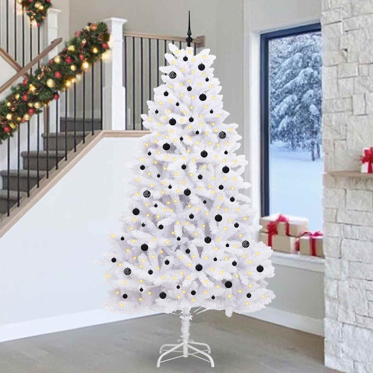 vidaXL Kunstmatige Hinged Kerstboom Wit 180 cm PVC en Staal