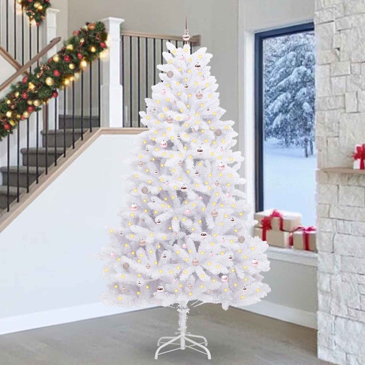 vidaXL Kunstmatige Hinged Kerstboom Wit 180 cm PVC en Staal