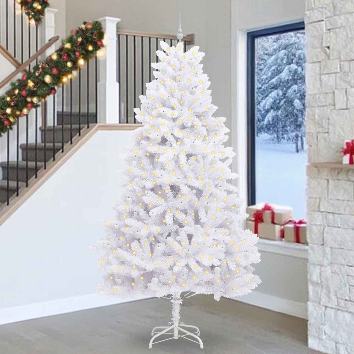 vidaXL Kunstmatige Hinged Kerstboom Wit 180 cm PVC en Staal