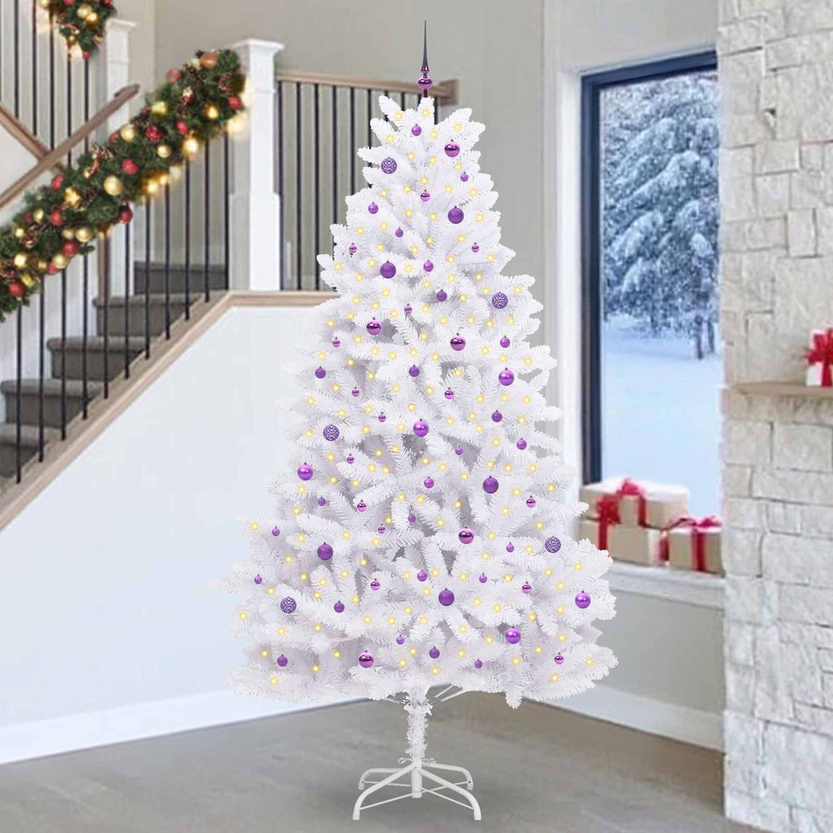 vidaXL Kunstmatige Hinged Kerstboom Wit 180 cm PVC en Staal