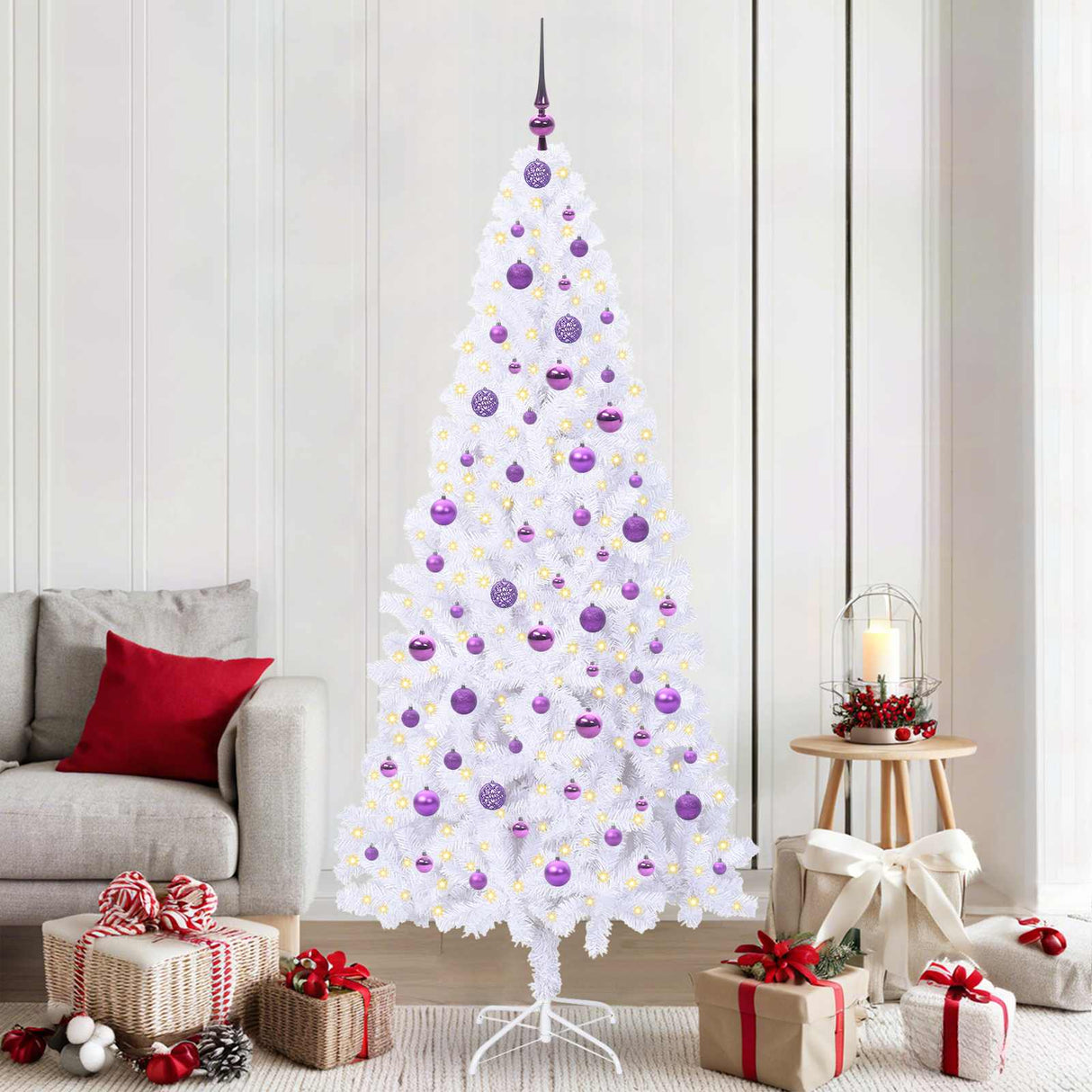 vidaXL Kunstkerstboom met 300 LED Wit 210 cm PVC en Staal