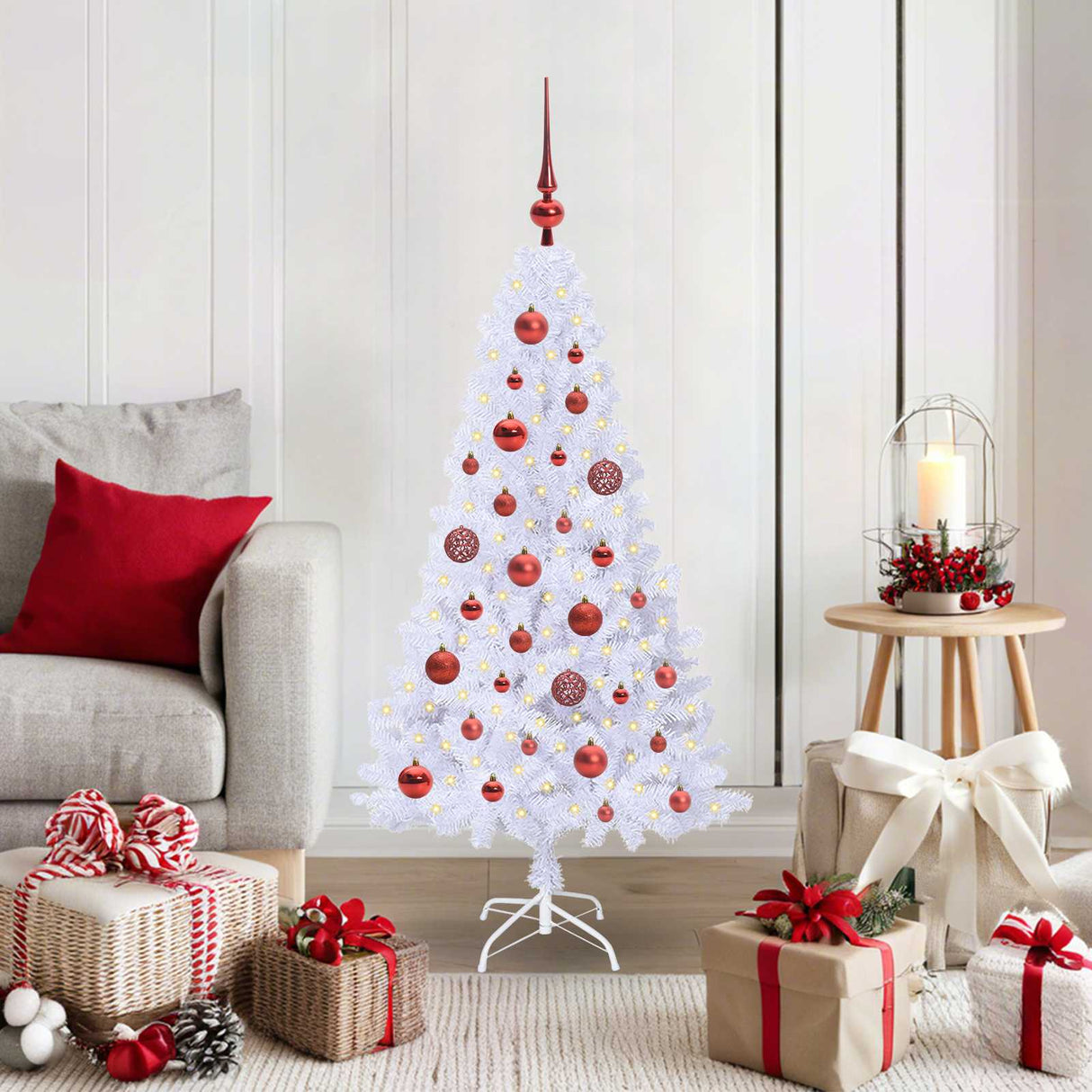 vidaXL Artificial Christmas Tree with 150 LED White 120 cm PVC and Steel