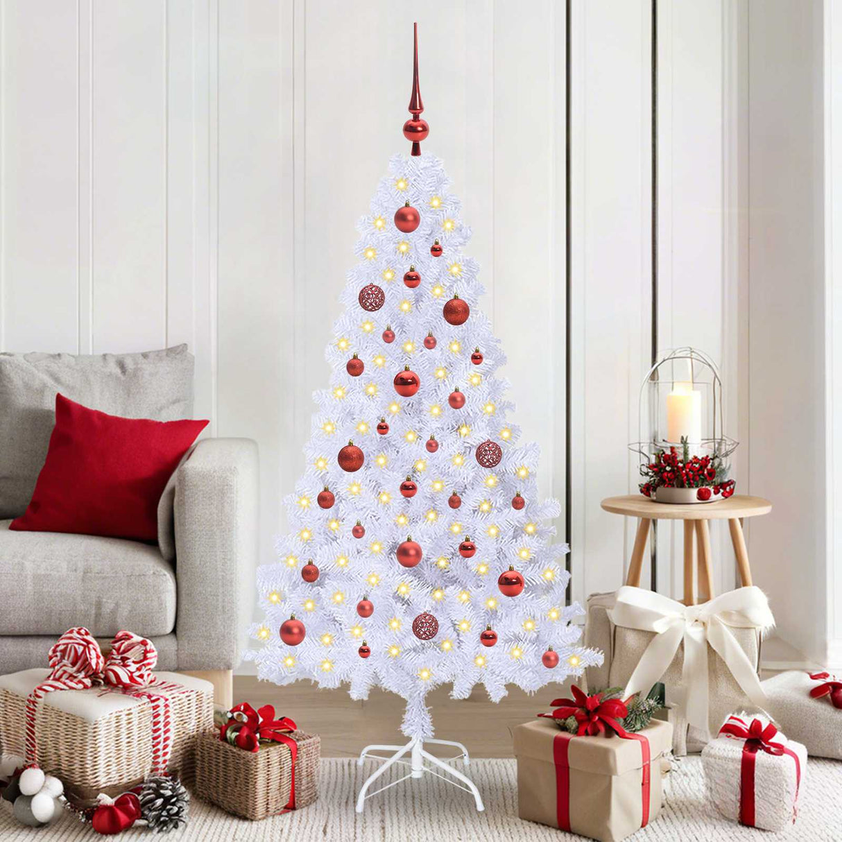 vidaXL Artificial Christmas Tree with 150 LED White 120 cm PVC and Steel