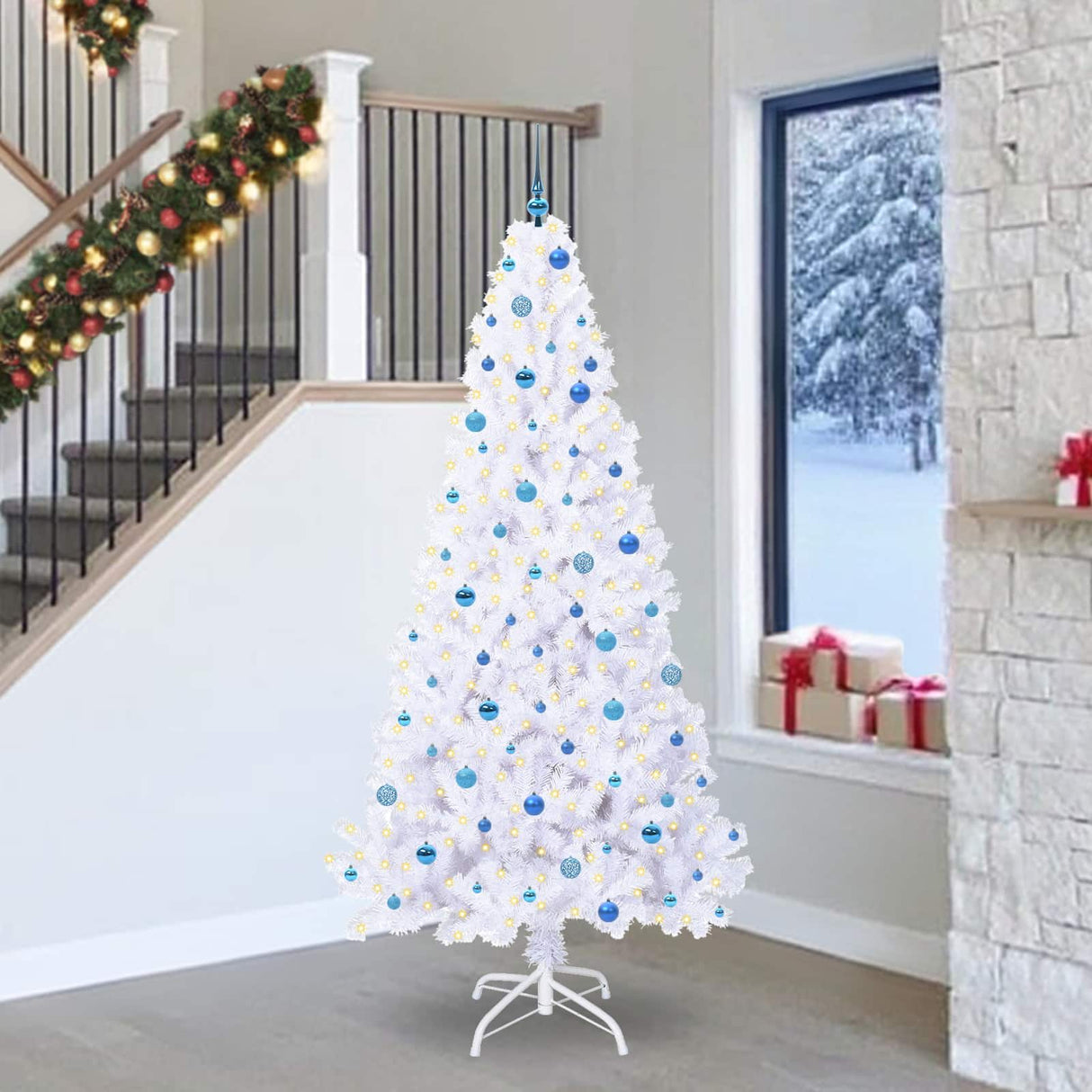 vidaXL Kunstkerstboom met 300 LED Wit 180 cm PVC en Staal