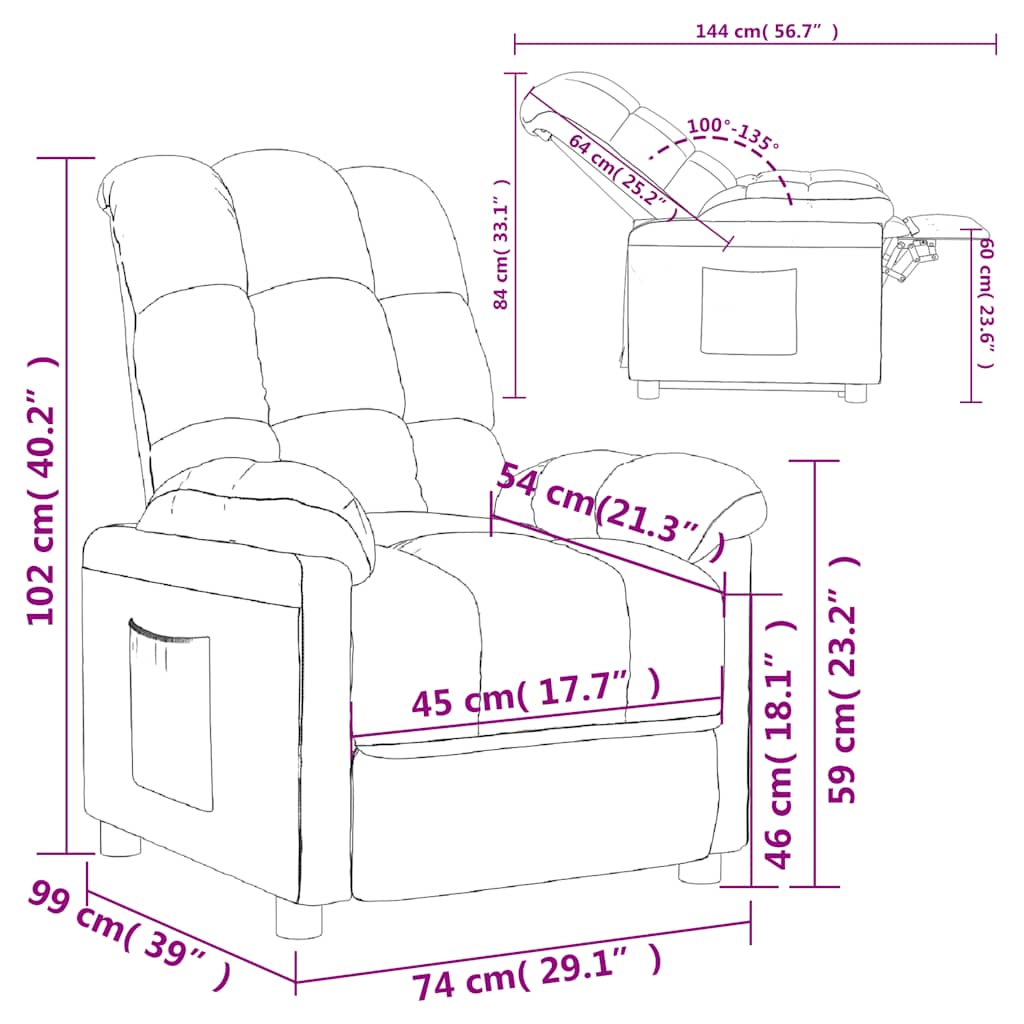 vidaXL Recliner Fabric Light Grey