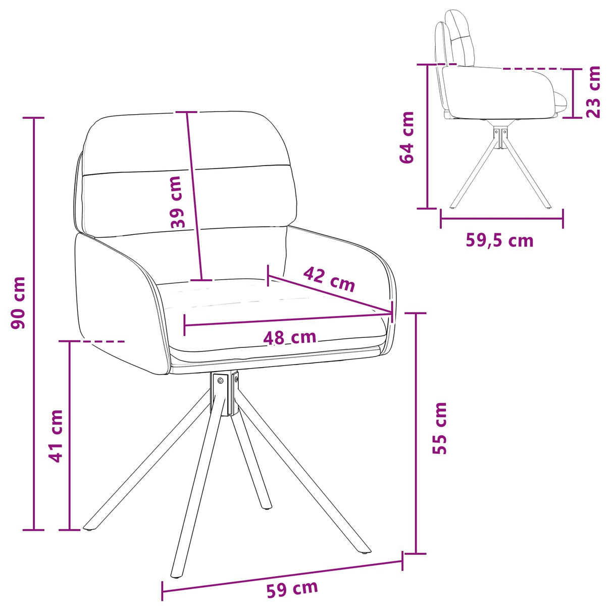 vidaXL Draaikrukken 4 pcs Kunstleer Zwart 59 x 59,5 x 90 cm