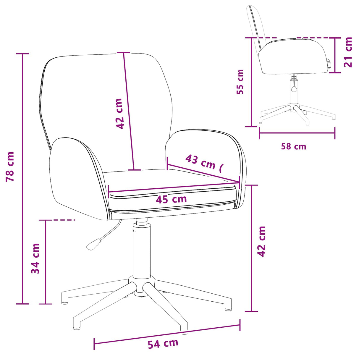 vidaXL Draaibureau stoelen 2 st 54 x 58 x 90 cm Lichtgrijs Stof
