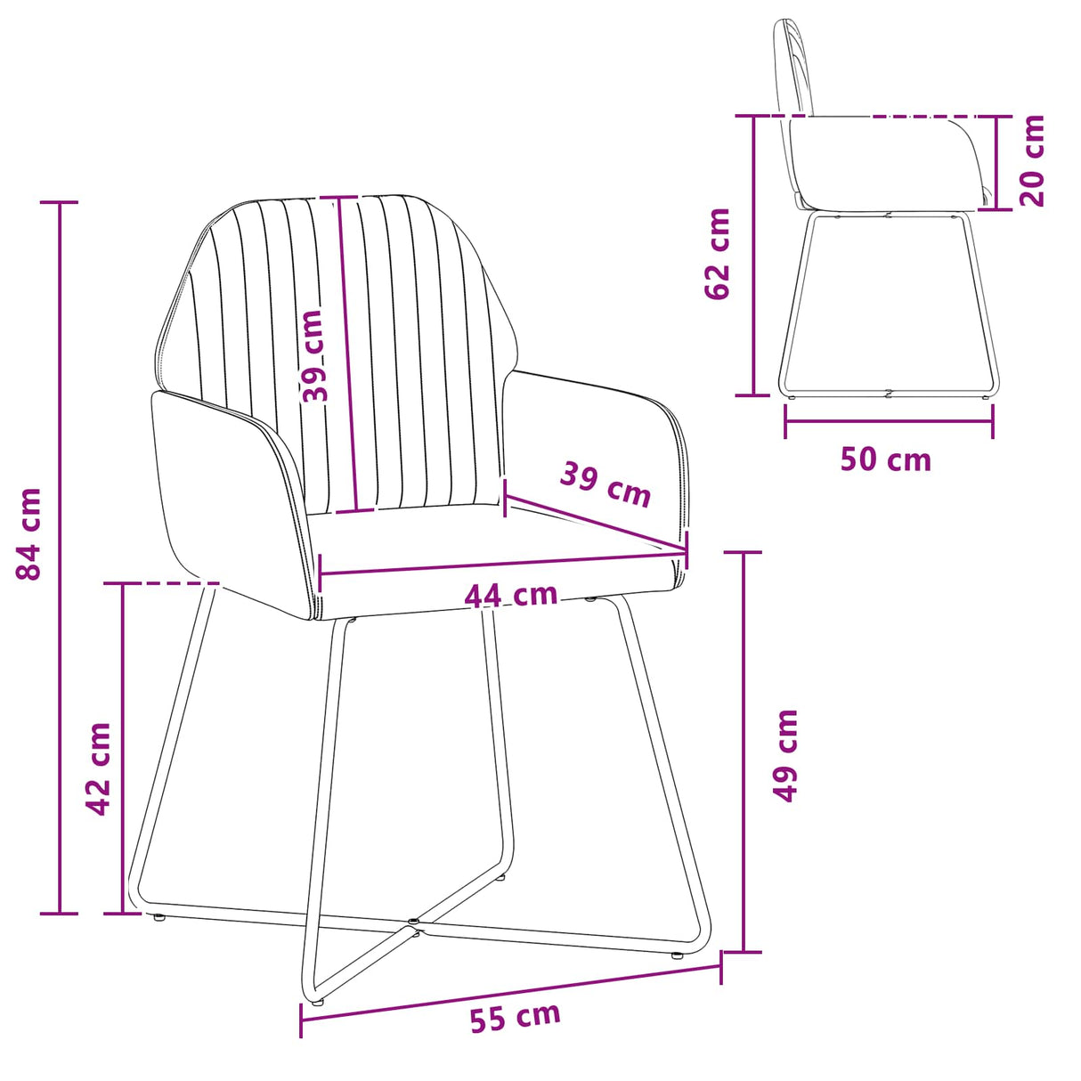 vidaXL Eetstoelen 4 pcs fluweel Lichtgrijs 55 x 50 x 84 cm