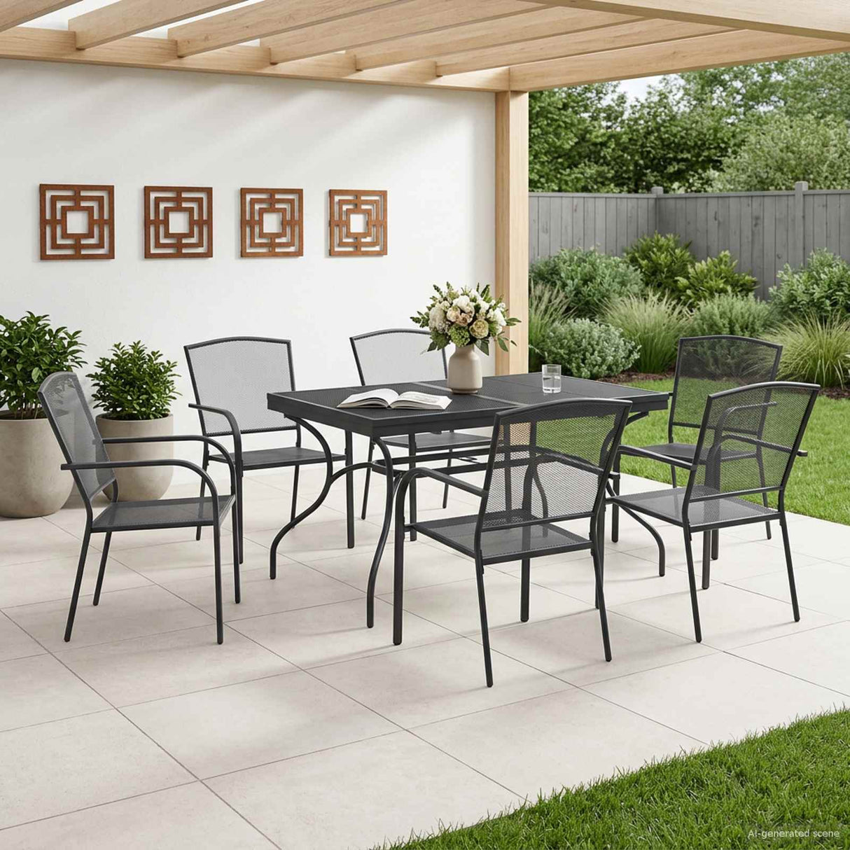 vidaXL Tuin Eettafel Set 7 pcs Antracietkleurig 212 x 90 x 76 cm