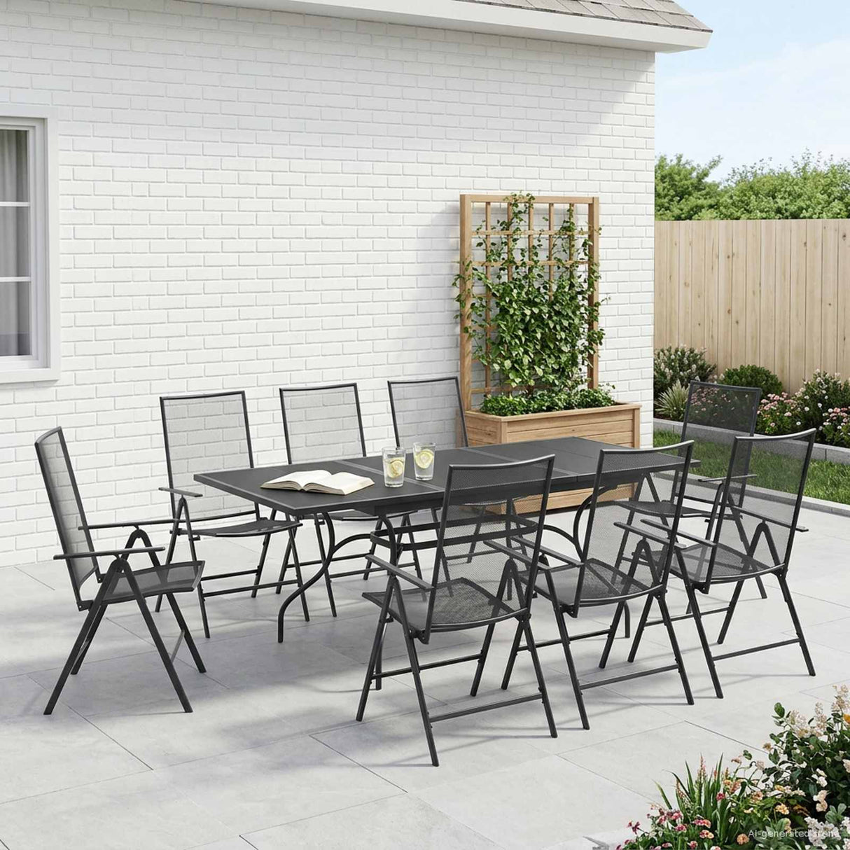 vidaXL Tuin Eettafel Set 9 pcs Antracietkleurig 212 x 90 x 76 cm