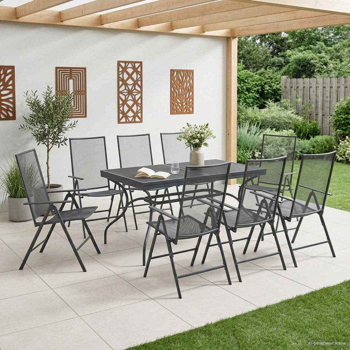 vidaXL Tuin Eettafel Set 9 pcs Antracietkleurig 212 x 90 x 76 cm