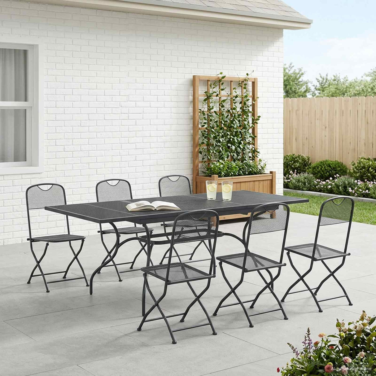 vidaXL Tuin Eettafel Set 7 pcs Antracietkleurig 212 x 90 x 76 cm