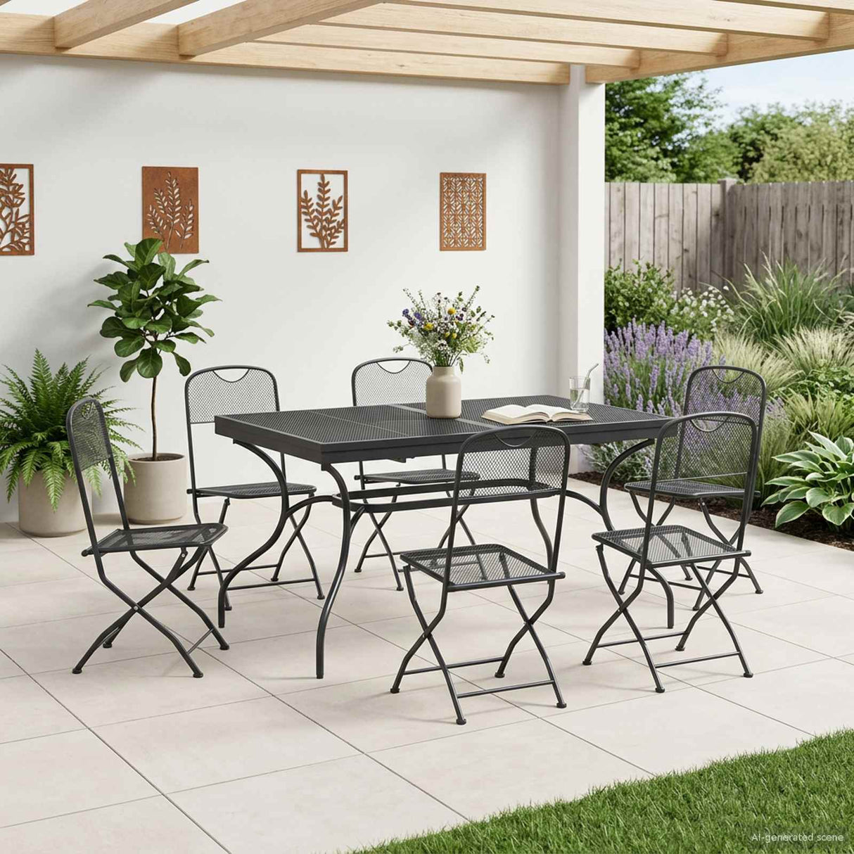vidaXL Tuin Eettafel Set 7 pcs Antracietkleurig 212 x 90 x 76 cm