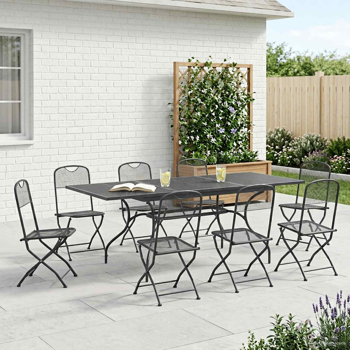 vidaXL Tuin Eettafel Set 7 pcs Antracietkleurig 212 x 90 x 76 cm