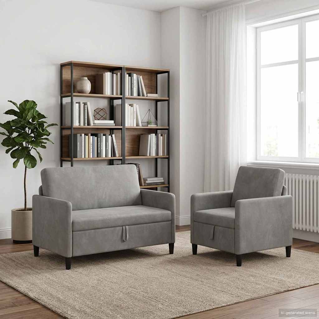 vidaXL Sofa Set with Storage 2 pc Light Gray Polyester