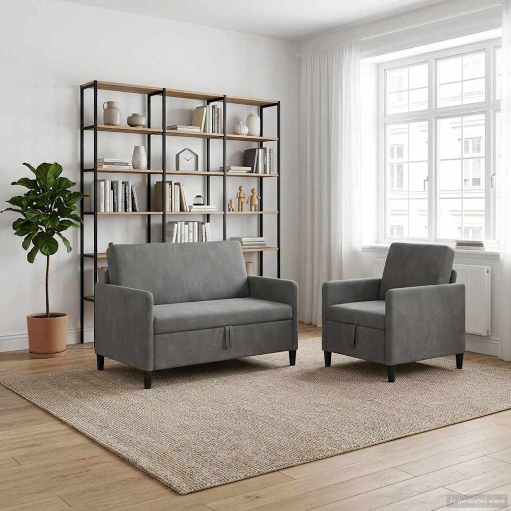 vidaXL Sofa Set with Storage 2 pc Light Gray Polyester