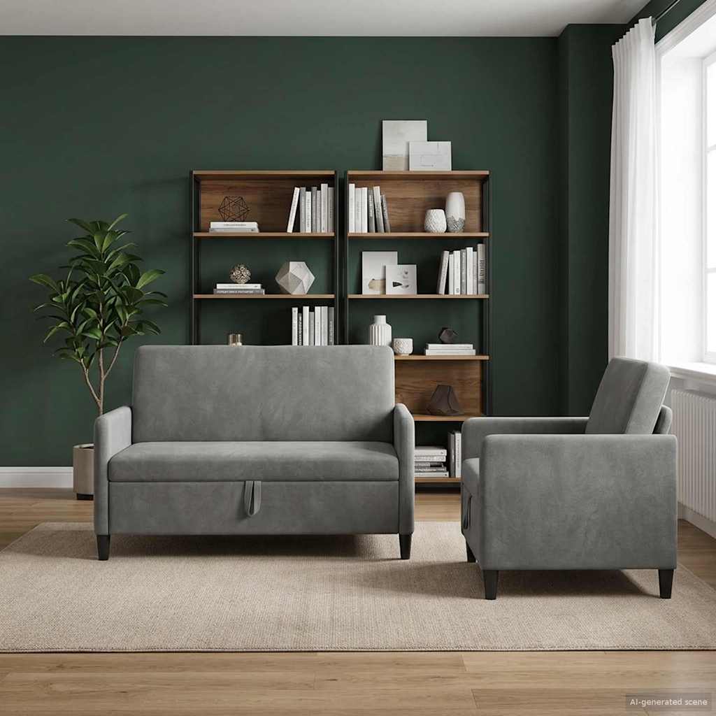 vidaXL Sofa Set with Storage 2 pc Light Gray Polyester