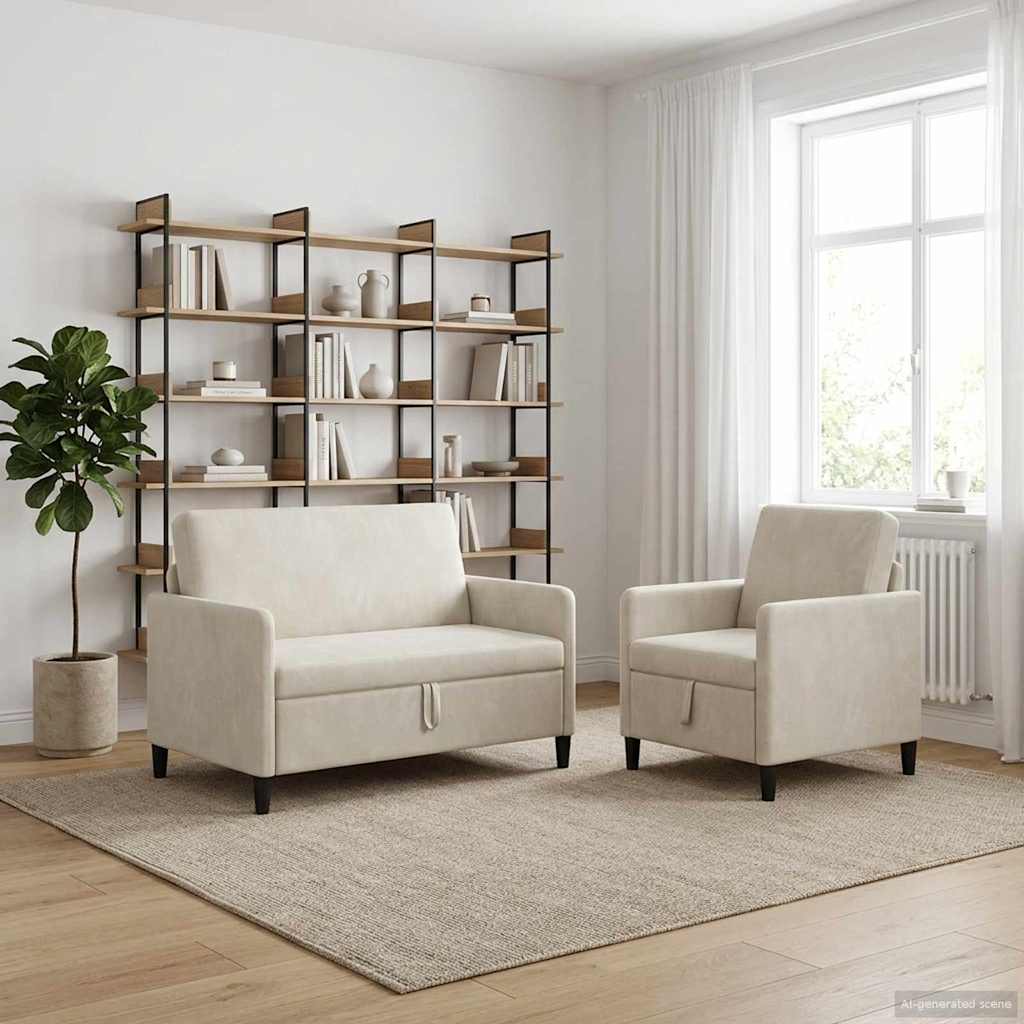 vidaXL Sofa Set with Storage 2 pc Light Gray Polyester