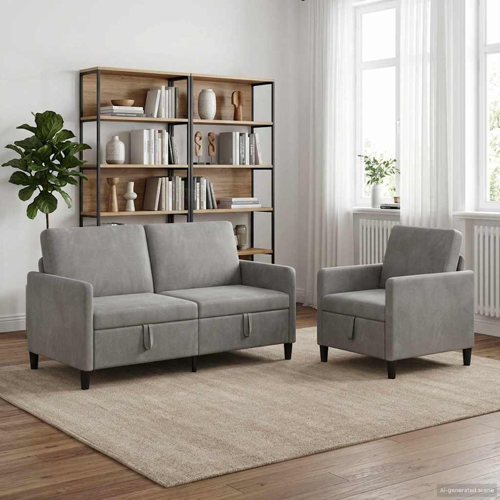 vidaXL Sofa Set with Storage 2 pc Light Gray Polyester