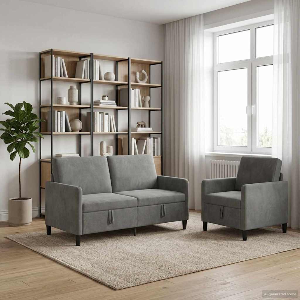 vidaXL Sofa Set with Storage 2 pc Light Gray Polyester