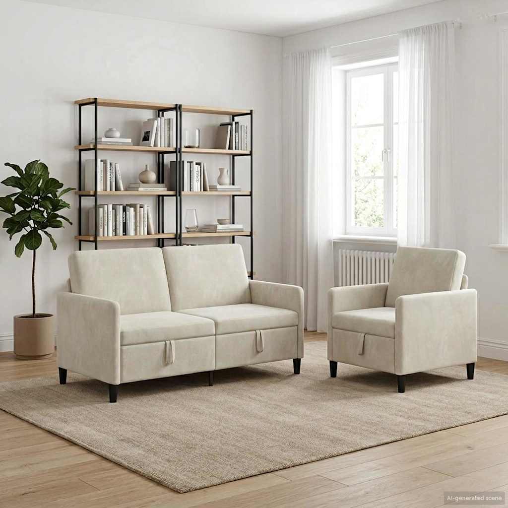 vidaXL Sofa Set with Storage 2 pc Light Gray Polyester