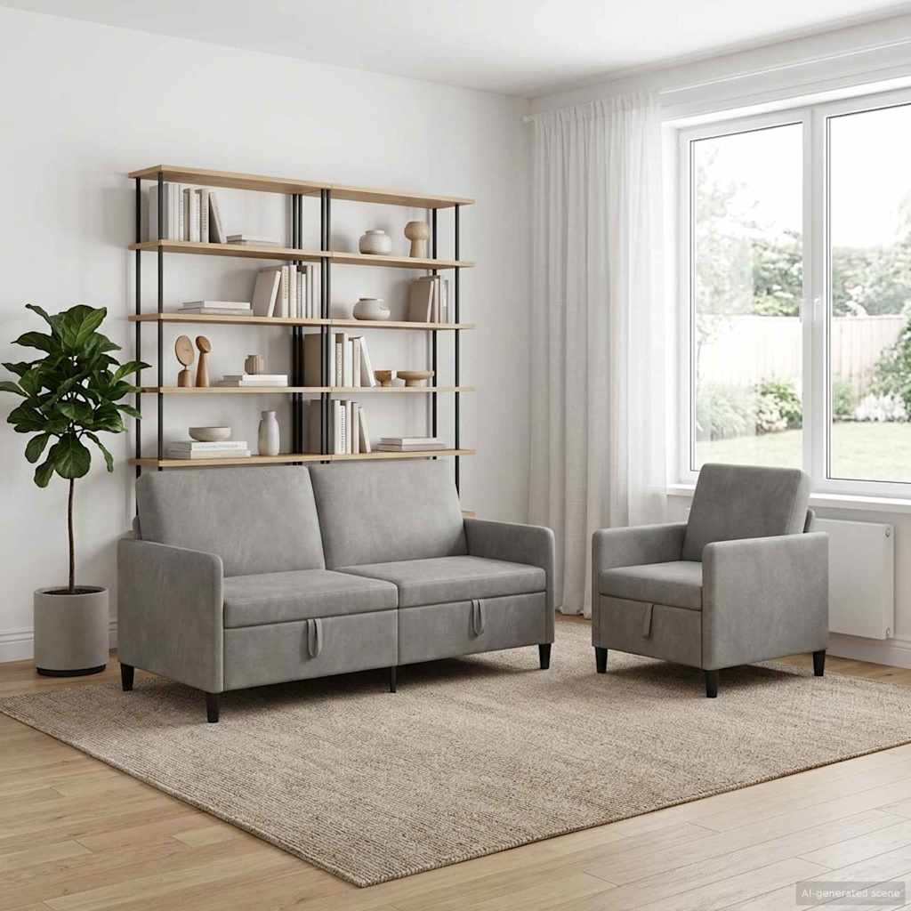 vidaXL Sofa Set with Storage 2 pc Light Gray Polyester