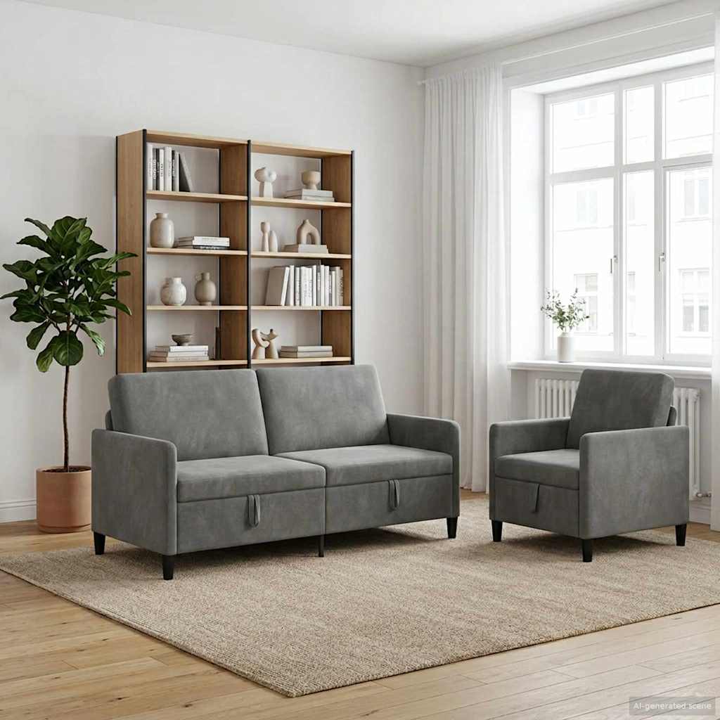 vidaXL Sofa Set with Storage 2 pc Light Gray Polyester